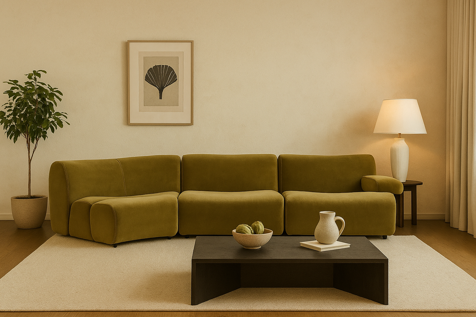 Ernest Premium Satin Velvet 3PC Modular Sofa