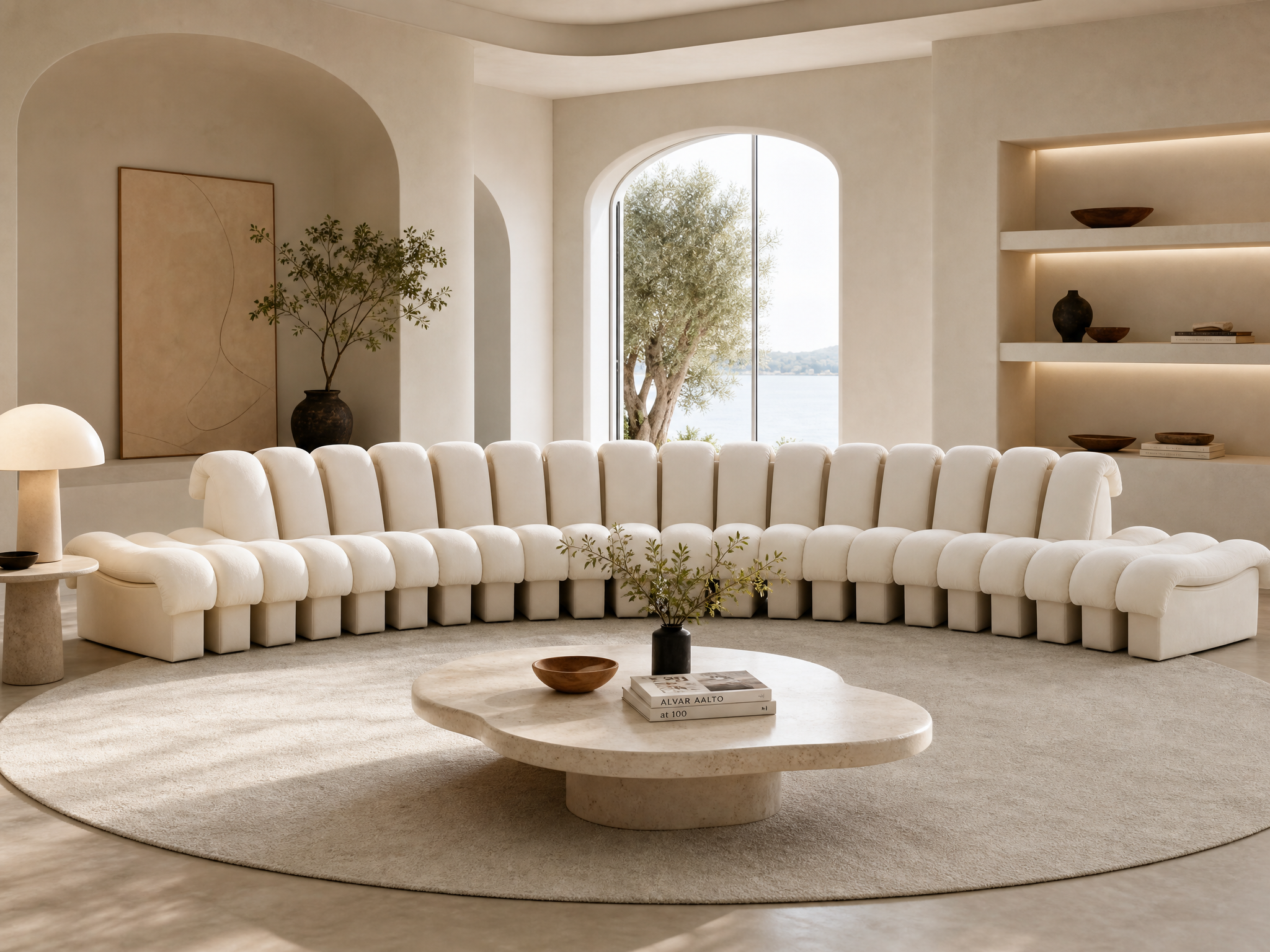 Modular Slim Lounge Sofa System, Backrest & Backless Configurable Seating Module