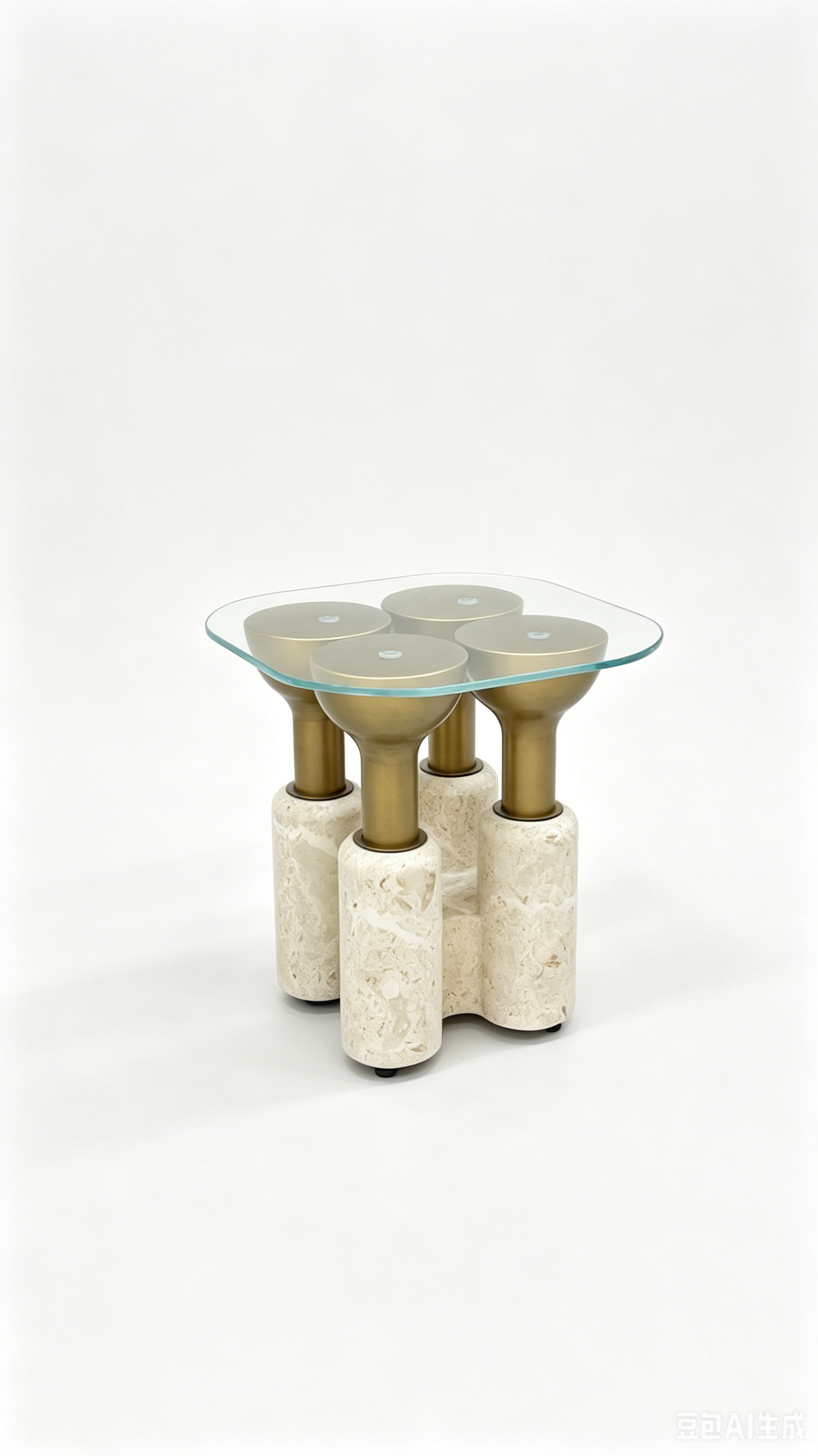 Ultra Clear Glass End Table with Antique Brass & Semi-Gloss Black Frame
