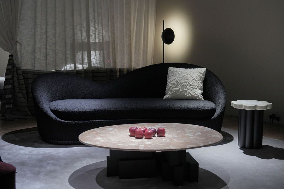 Thumbnail: Marble Coffee Table with Black Elm Wood Legs