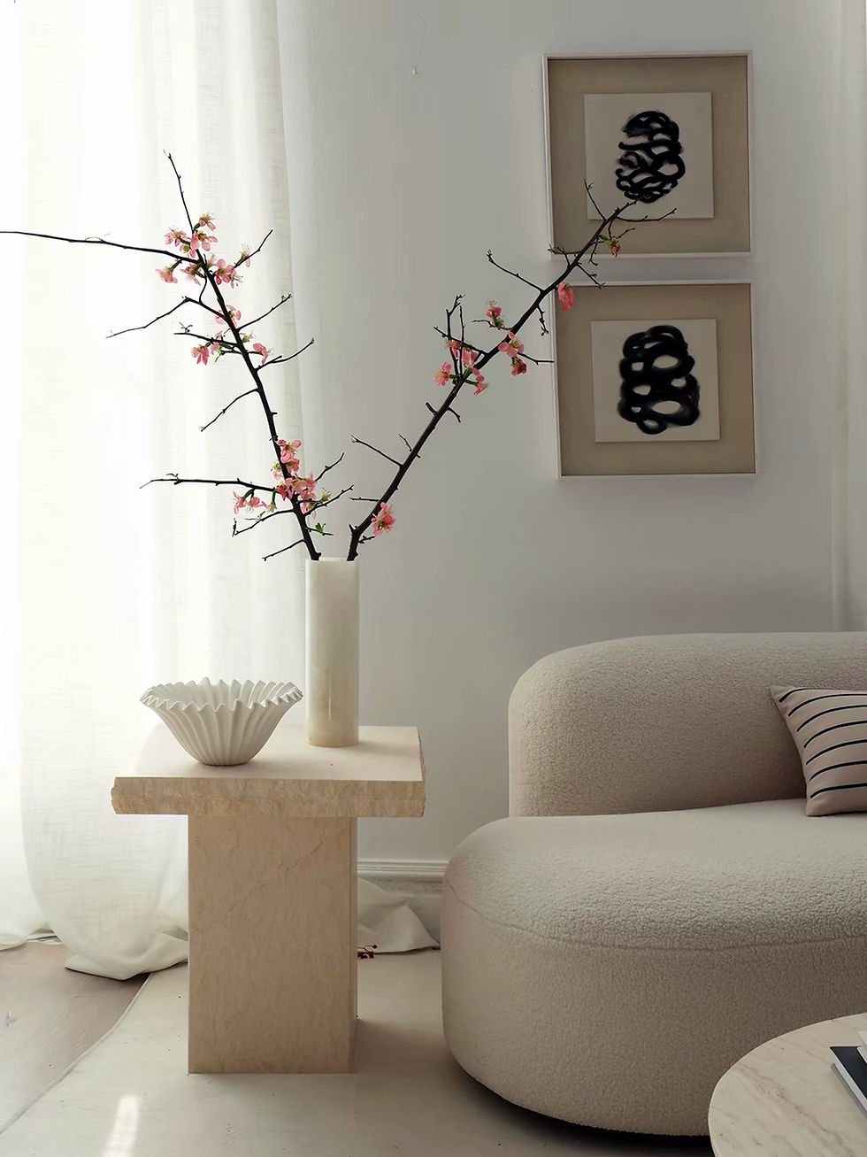 Thumbnail: Natural Stone Side Table with Raw Edge Top and Sculptural Pedestal Base