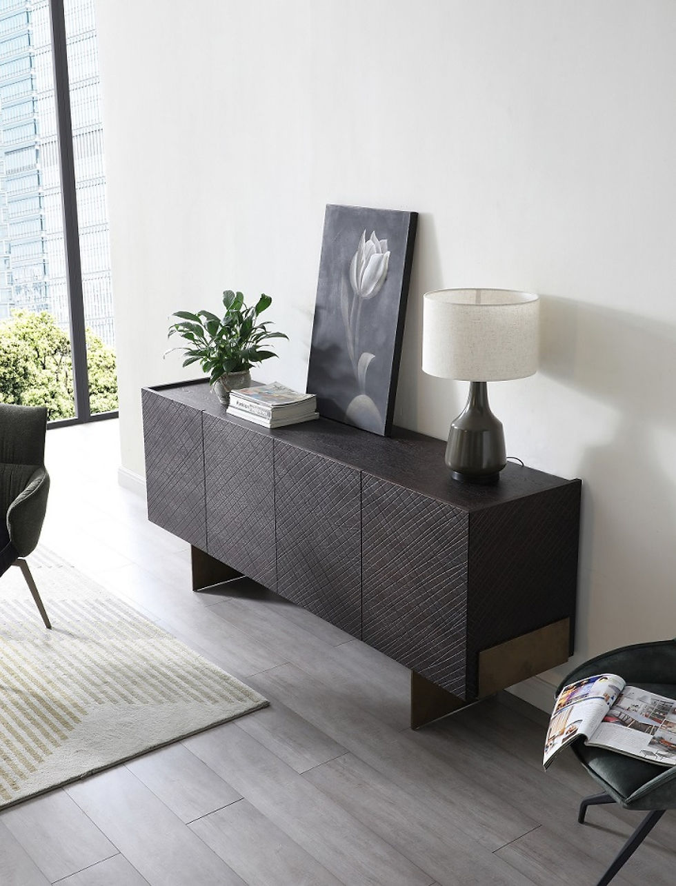 Thumbnail: Modrest Gerald- Modern Brown Ash and Antique Cooper Buffet