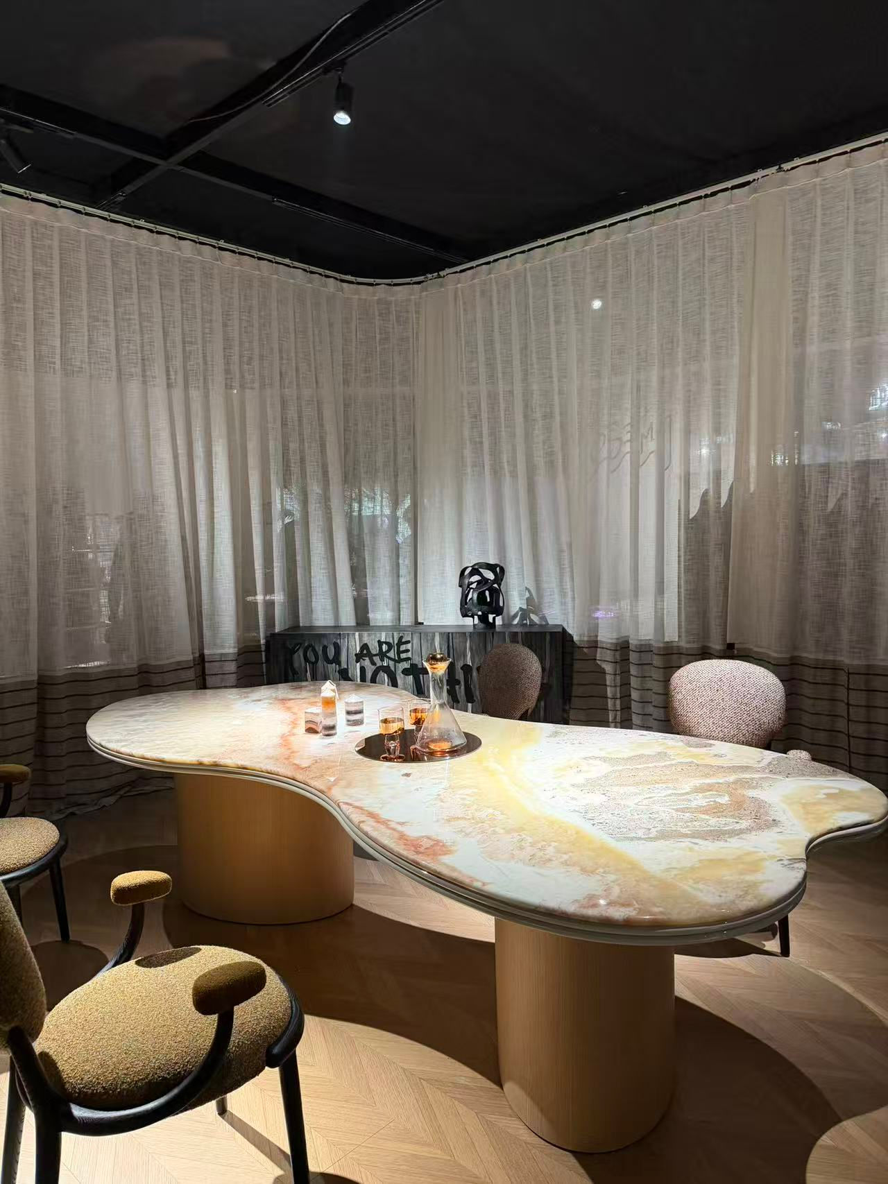 White Oak Dining Table with White Galaxy Marble Top