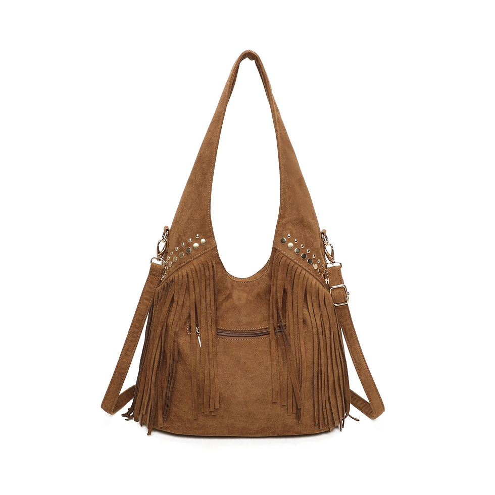 Thumbnail: Faux Suede Hobo Bag with Tassels