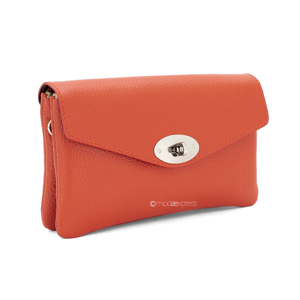 Thumbnail: Two Compartment Leather Handbag with Twistlock Fastening& Chain Strap