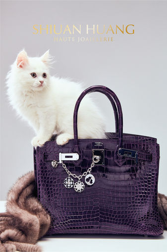 STUDIO9396-精品包攝影-紫色鱷魚皮柏金包與白貓結合之視覺解構-呈現珠寶掛件與皮革之奢華層次-資深影像指導作品