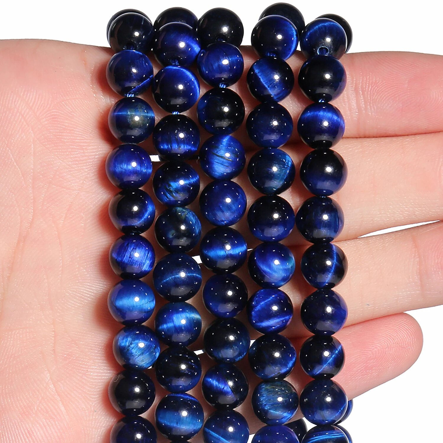 4mm-12mm Blue Tiger Eye Natural Stone Beads Loose Spacer Round Beads