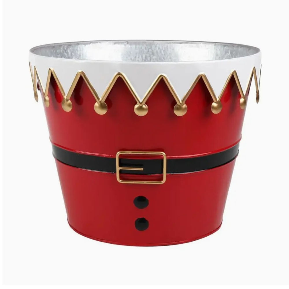 Santa Suit Metal Plant Pot – Festive Red & White