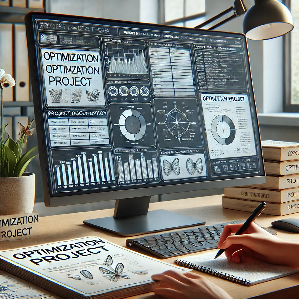 Zu sehen ist ein Monitor auf dem diverse Auswertungen zu sehen sind, welche den Erfolg eines Projektes zeigen. Diese Daten werden in ein Projekthandbuch überführt