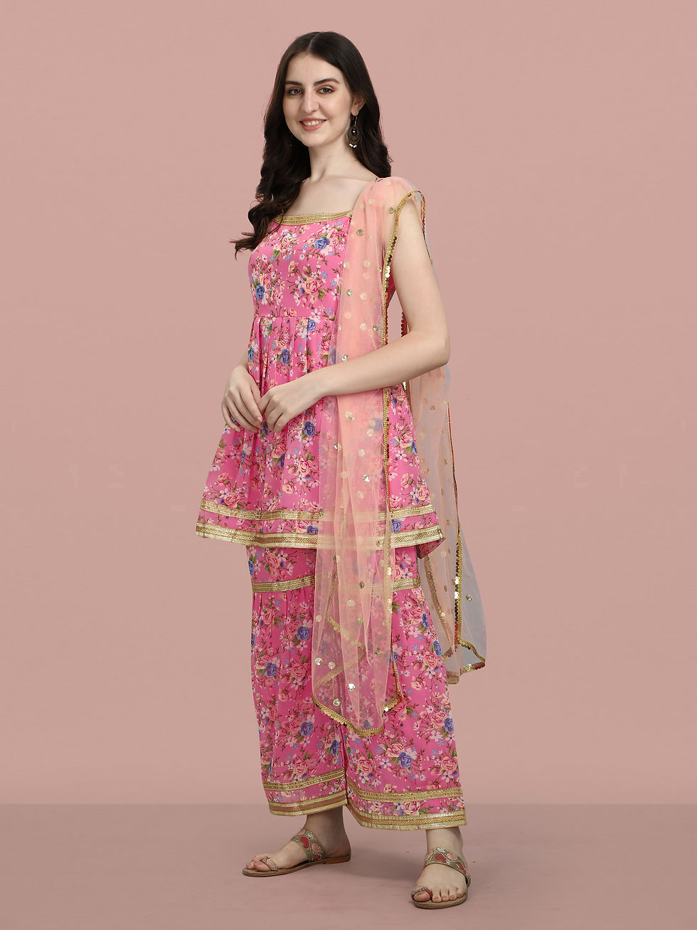 Thumbnail: Designer Embroidered & Printed Readymade Sharara Suit with Dupatta