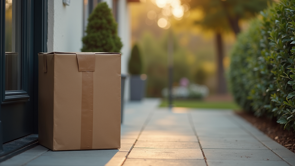 Close-up view of a delivery package on a doorstep