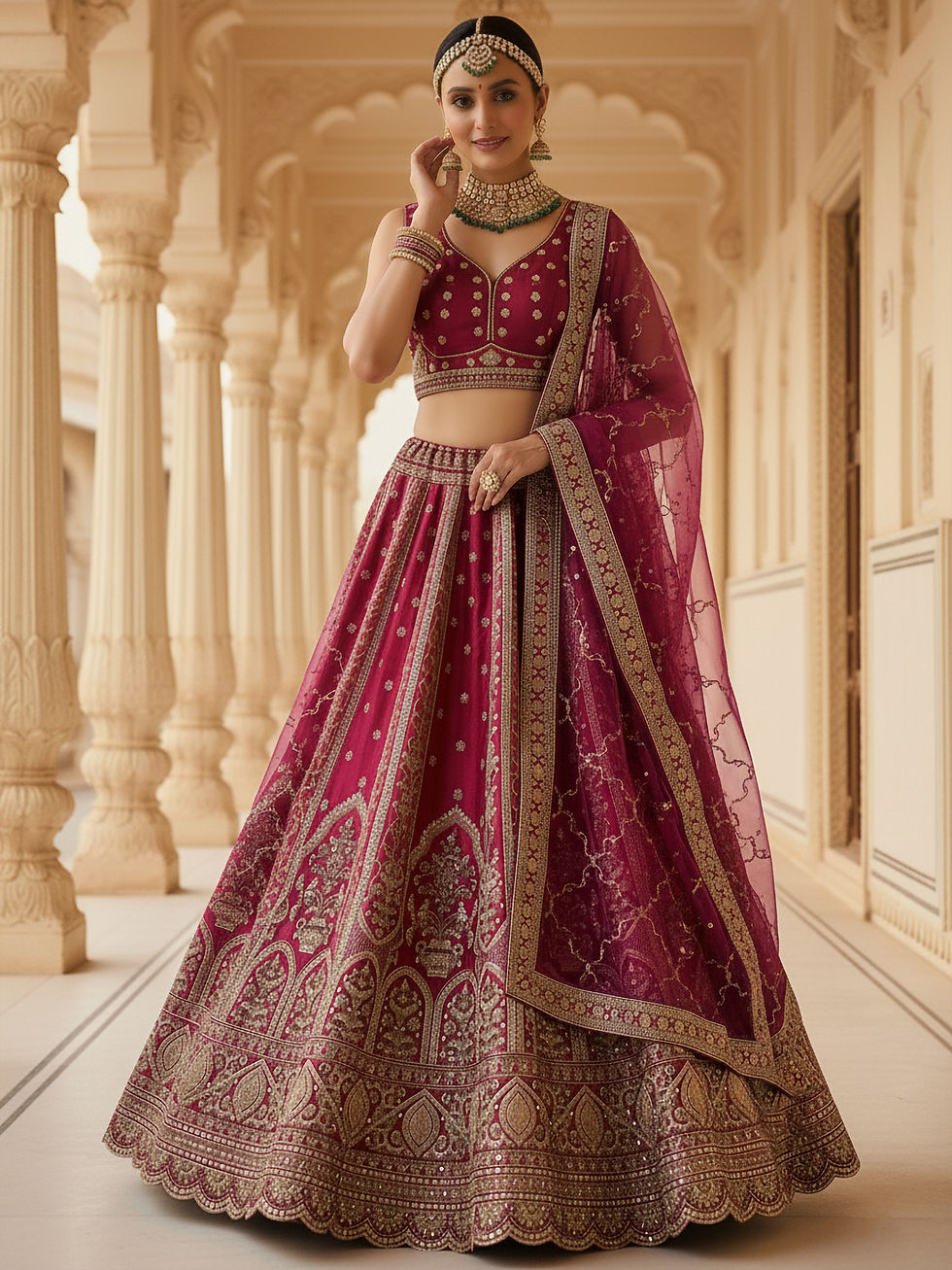 Thumbnail: Designer Embroidered Semi-Stitched Wedding Lehenga Choli with Dupatta