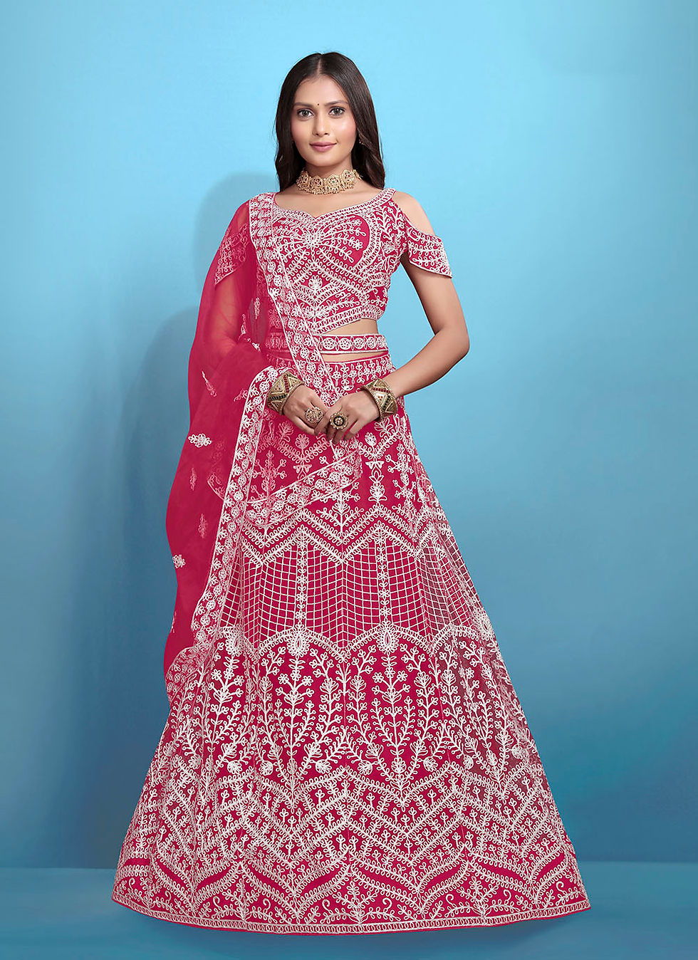 Thumbnail: Elegant Embroidered Net Lehenga Choli with Dupatta (Semi-Stitched)