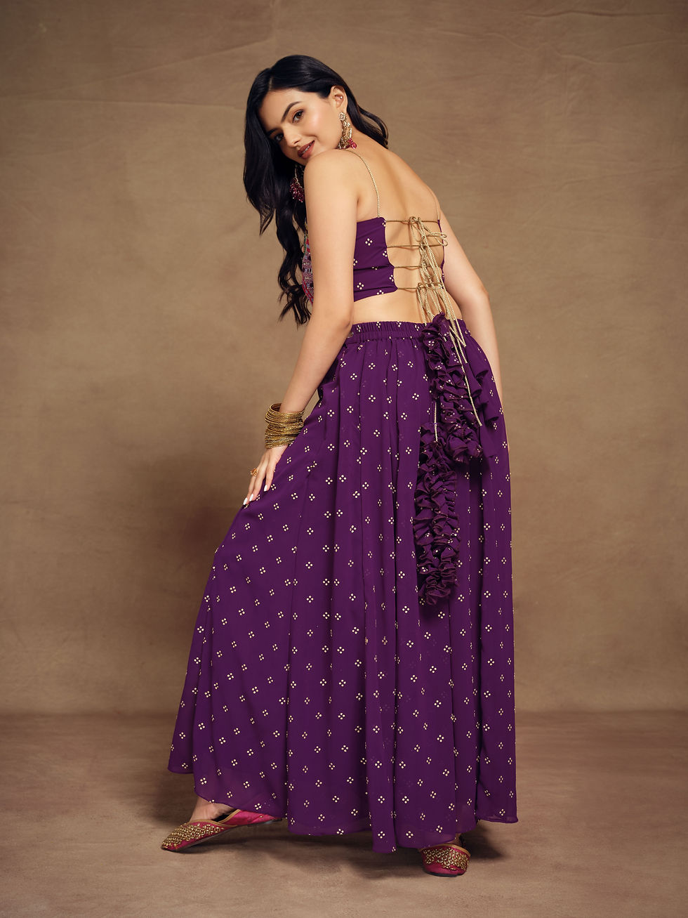 Thumbnail: Readymade Designer Western Dress with Bottom for Women (Purple)