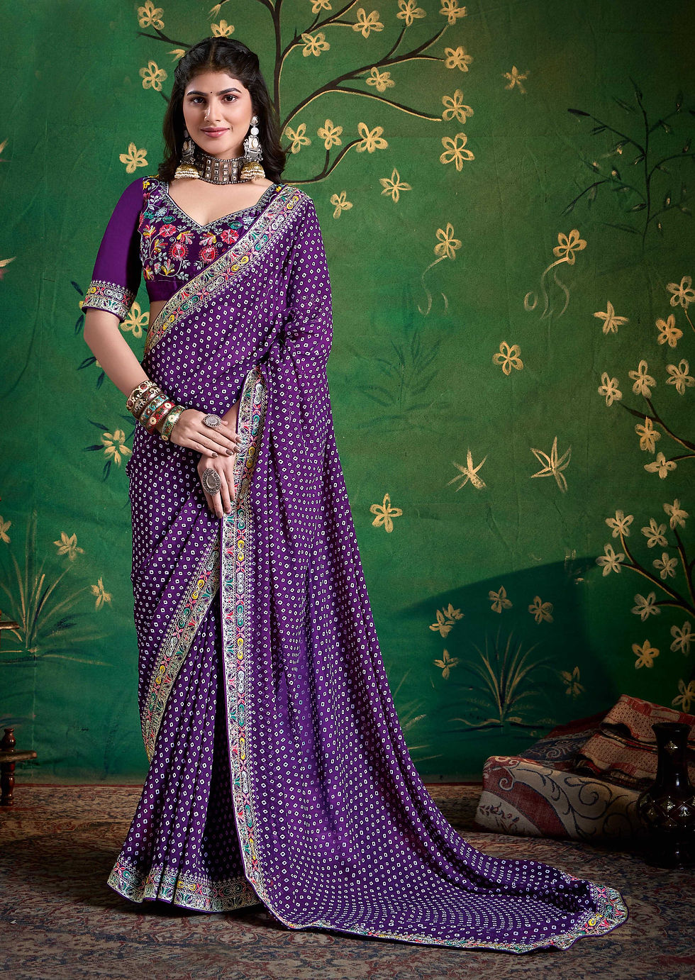 Thumbnail: Designer Georgette Saree with Printed and Embroidery Work With Designer Blouse