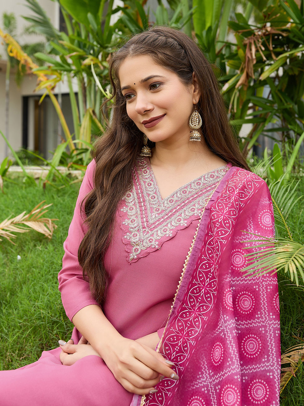 Thumbnail: Women’s Readymade Rayon Salwar Suit Set & Dupatta (Peach)