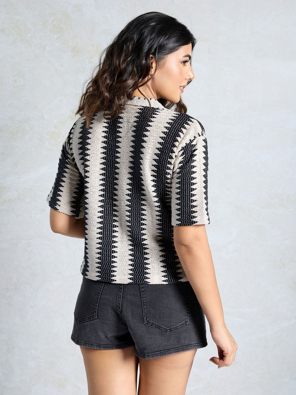Thumbnail: Elegant Stylish & Trendy Woven Designer Shirt for Women (Black & White)