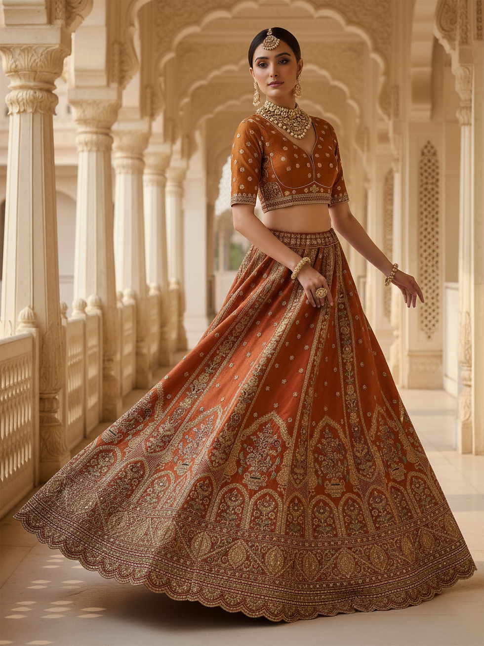 Thumbnail: Designer Embroidered Semi-Stitched Wedding Lehenga Choli with Dupatta