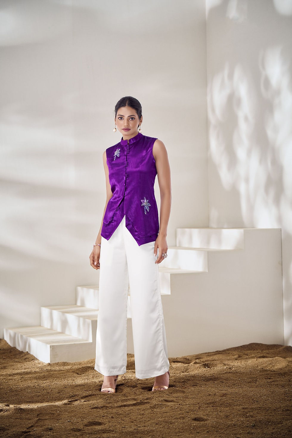 Party Wear Designer Top for Women Designed with Hand Work (Purple)