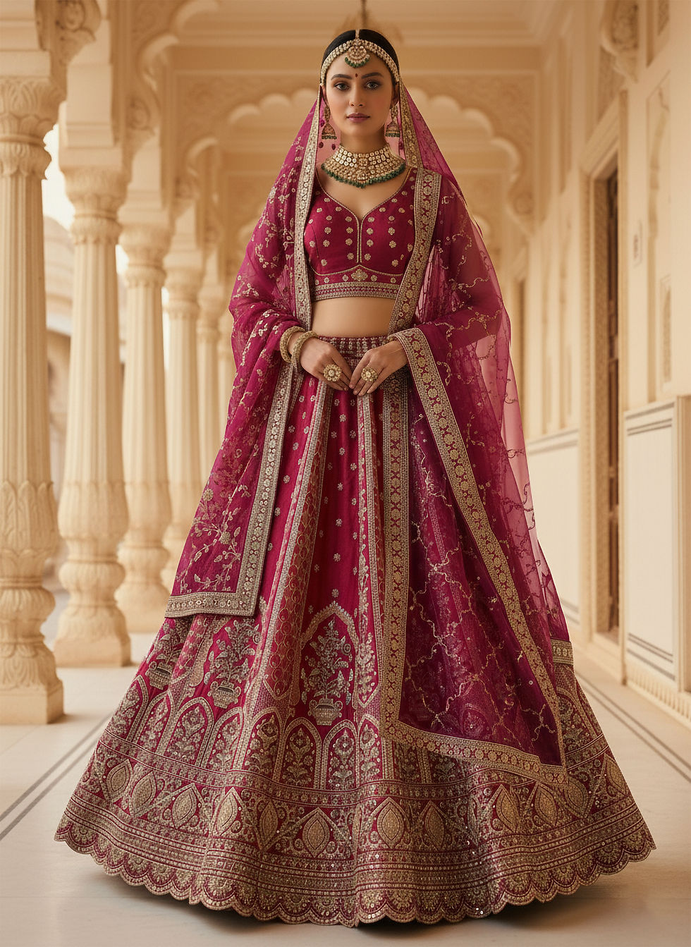 Thumbnail: Designer Embroidered Semi-Stitched Wedding Lehenga Choli with Dupatta