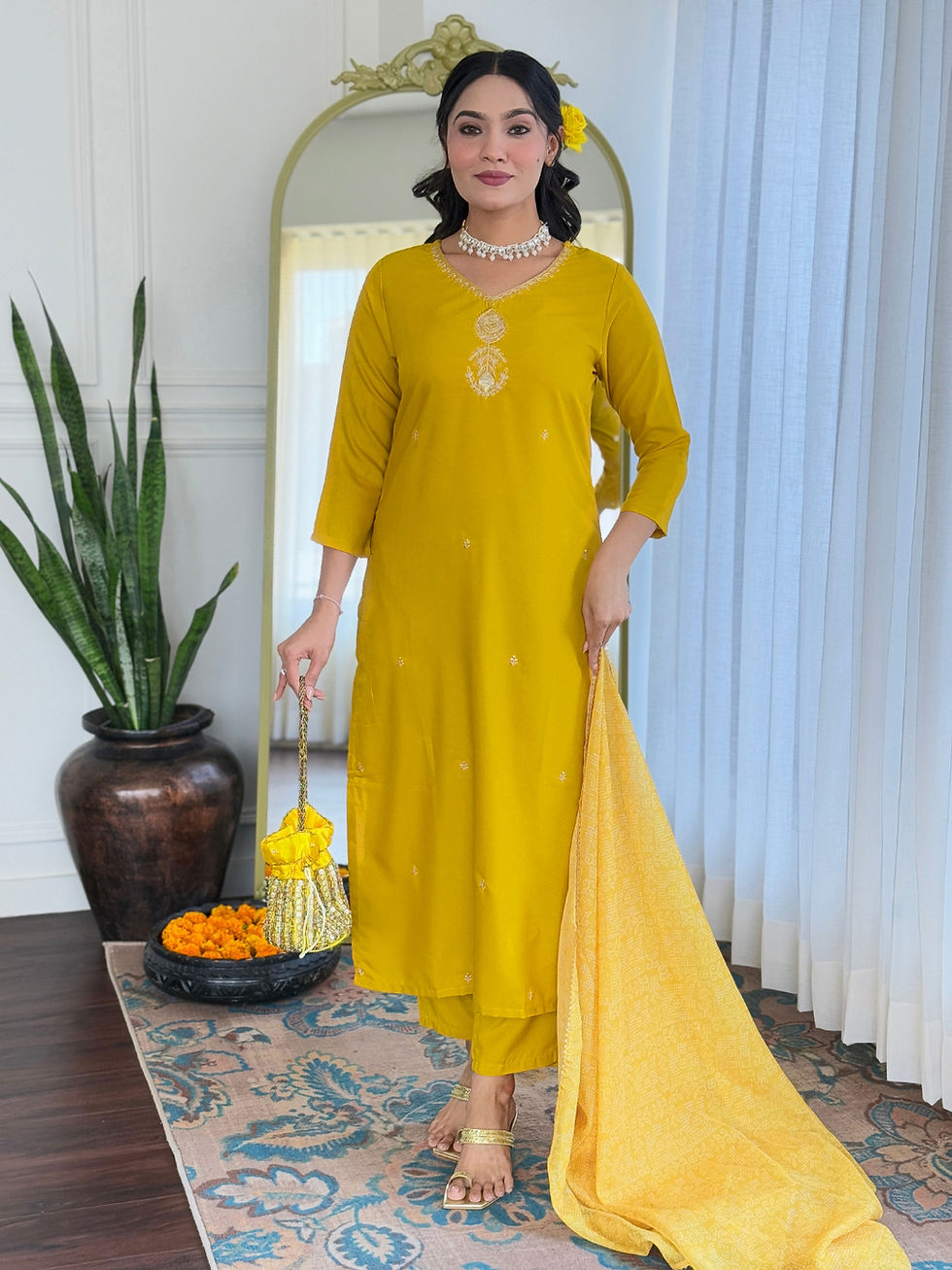 Women’s Readymade Rayon Salwar Suit Set (Yellow)