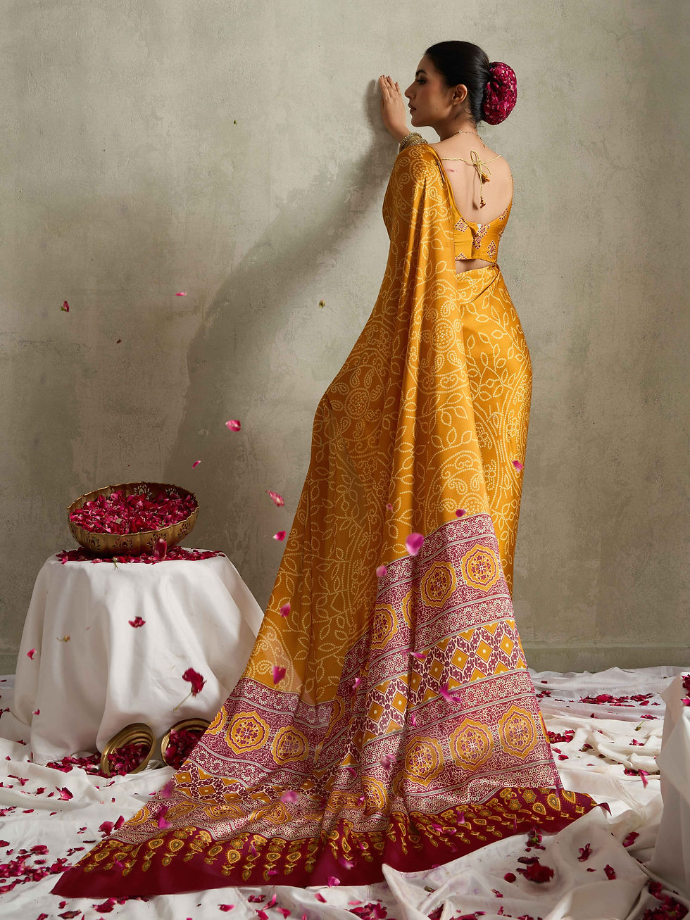 Thumbnail: Designer Bandhani Printed Satin Silk Saree with Blouse