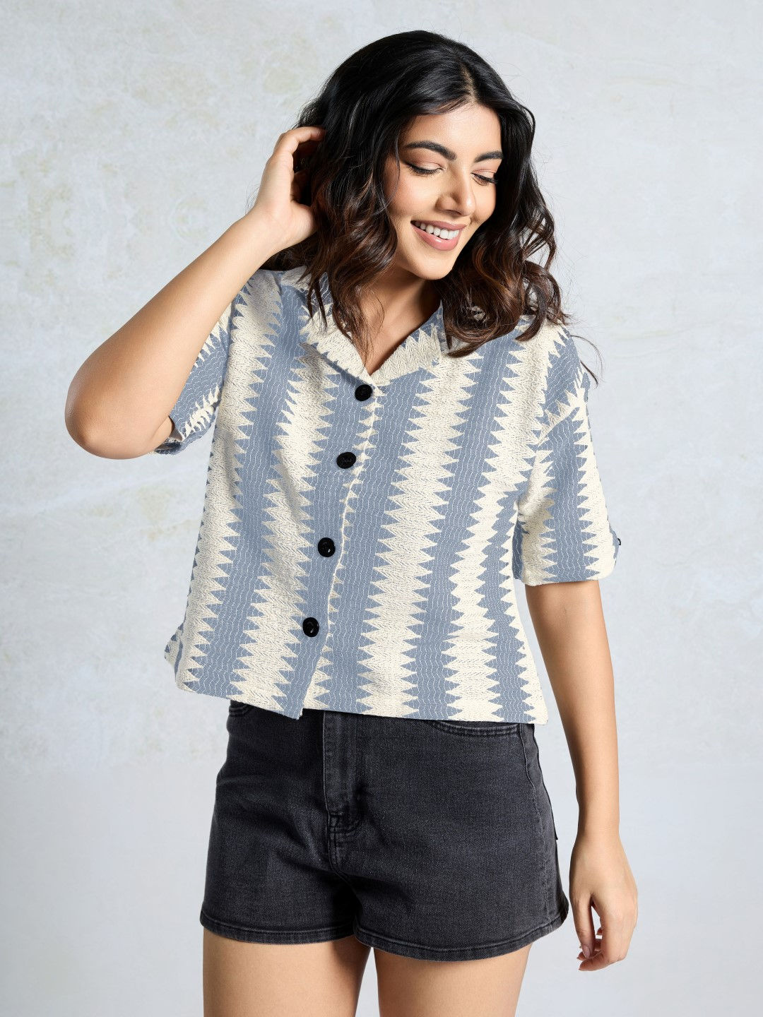 Elegant Stylish & Trendy Woven Designer Shirt for Women (Grey)