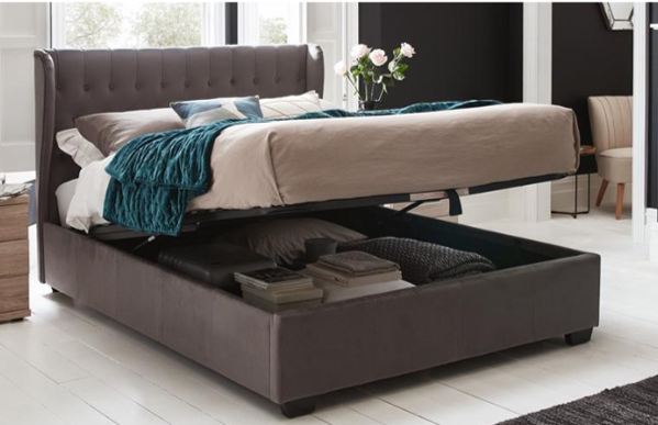 Platform bed with storage in a bedroom