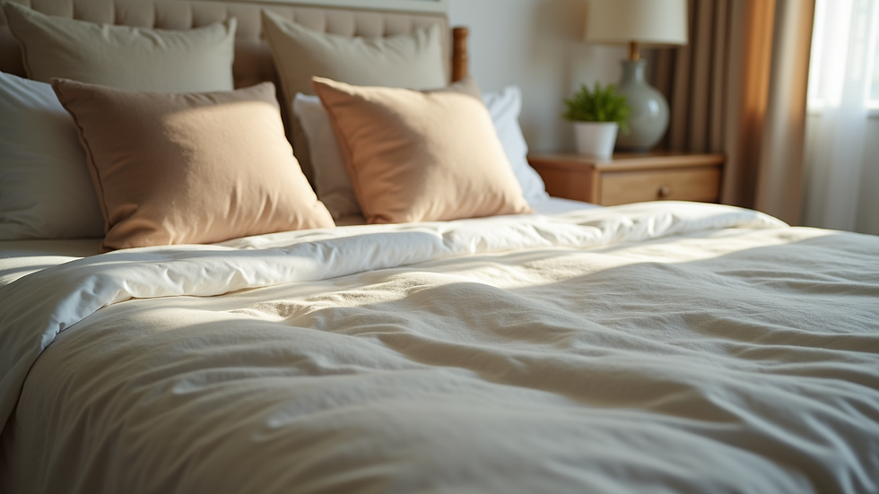 Eye-level view of a cozy bedroom with a neatly made bed