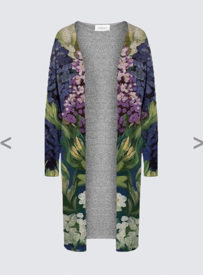 Lilac and Cranberry Blossoms Long Sweater