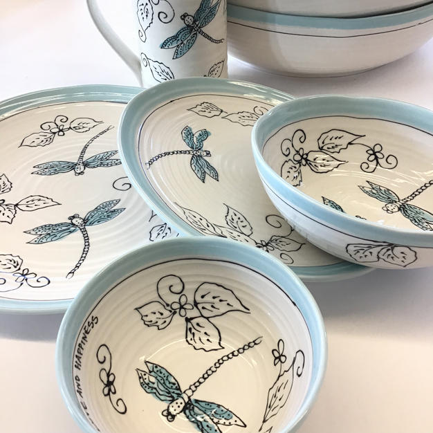 Dragonfly Dinnerware is delicately blue and whimsical for everyday enjoyment and