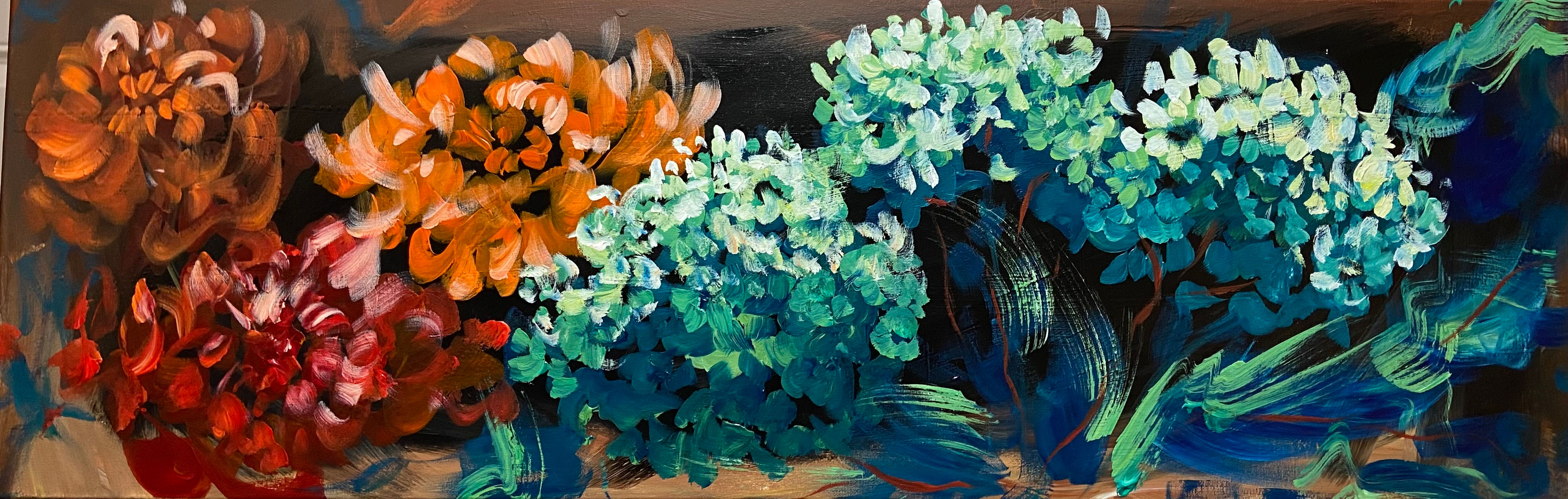 White Hydrangeas and Orange Poppies
