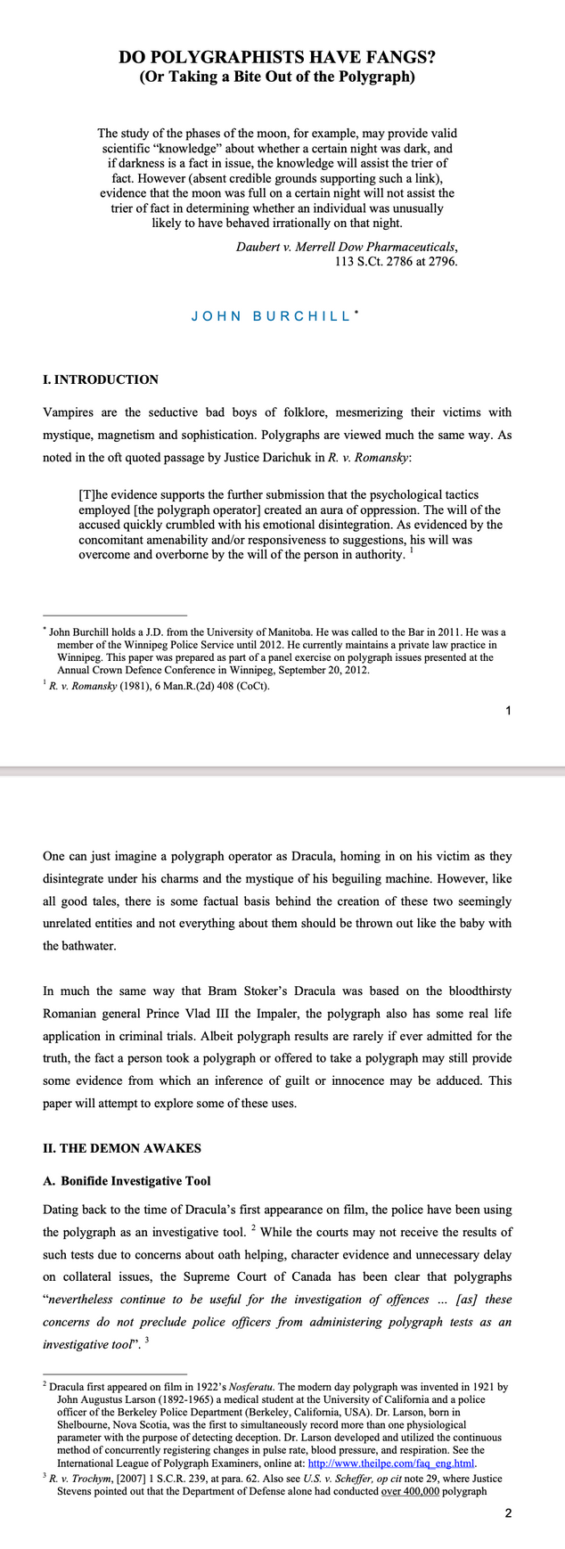 Do Polygraphist's Have Fangs? (or taking a bite out of the polygraph) - by J Burchill