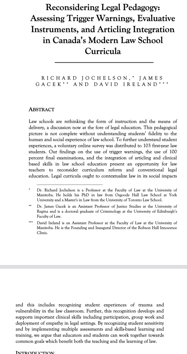 Assessing Trigger Warnings, Evaluative Instruments, and Articling Integration in Canada’s Law School