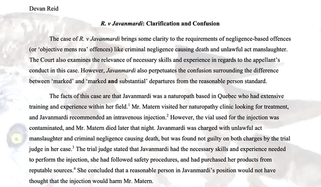 R. v Javanmardi: Clarification and Confusion by D Reid