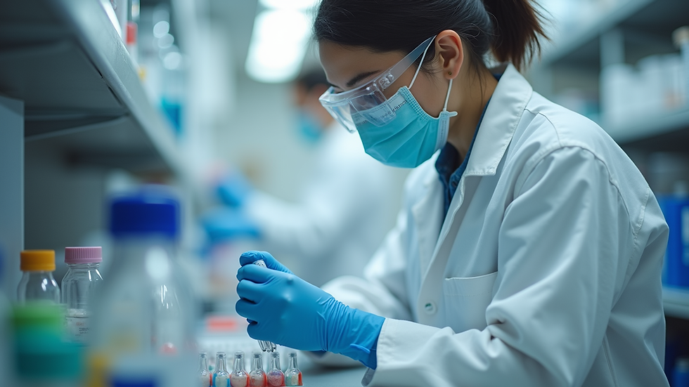 Close-up view of a laboratory technician preparing samples for testing