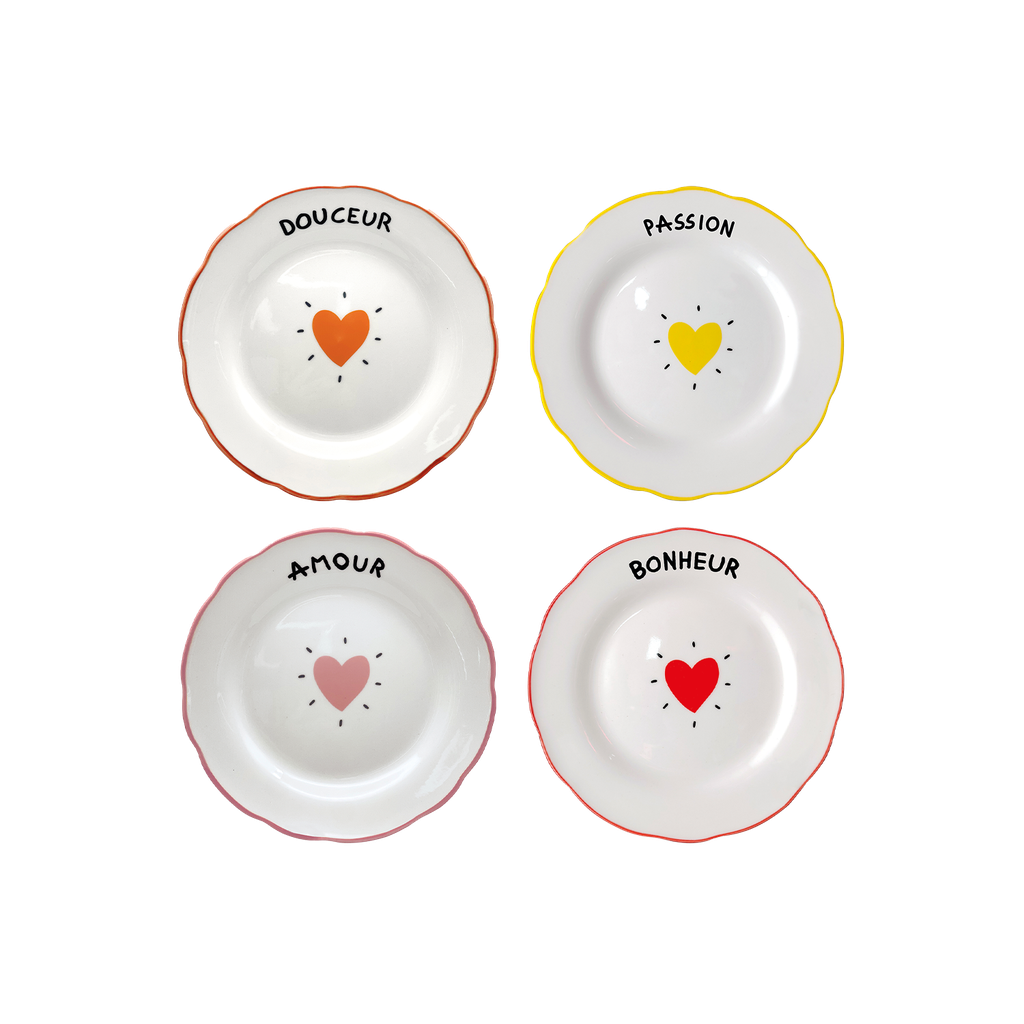 Set de 4 assiettes dessert amour cœur