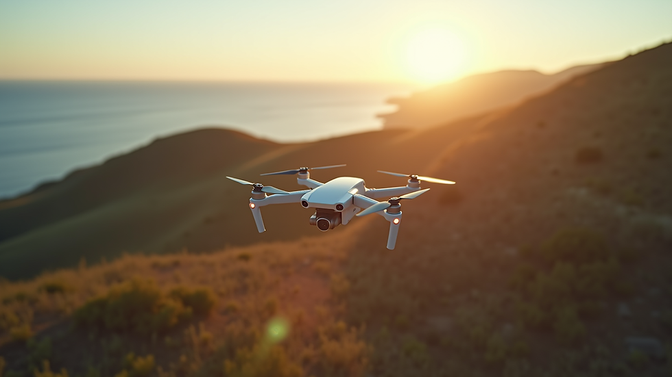 High angle view of a drone flying over a scenic landscape