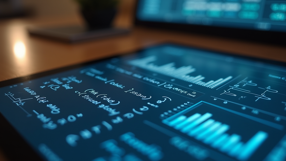 Close-up view of a digital tablet displaying maths equations and graphs