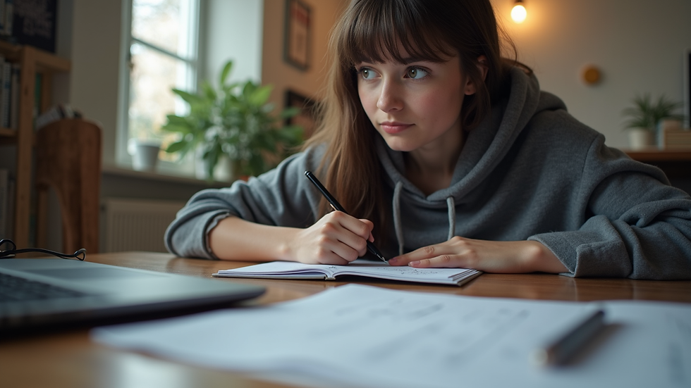 Eye-level view of a student studying maths on a laptop at home