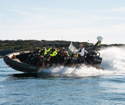 Rib boat turning sharply during a tour with guests