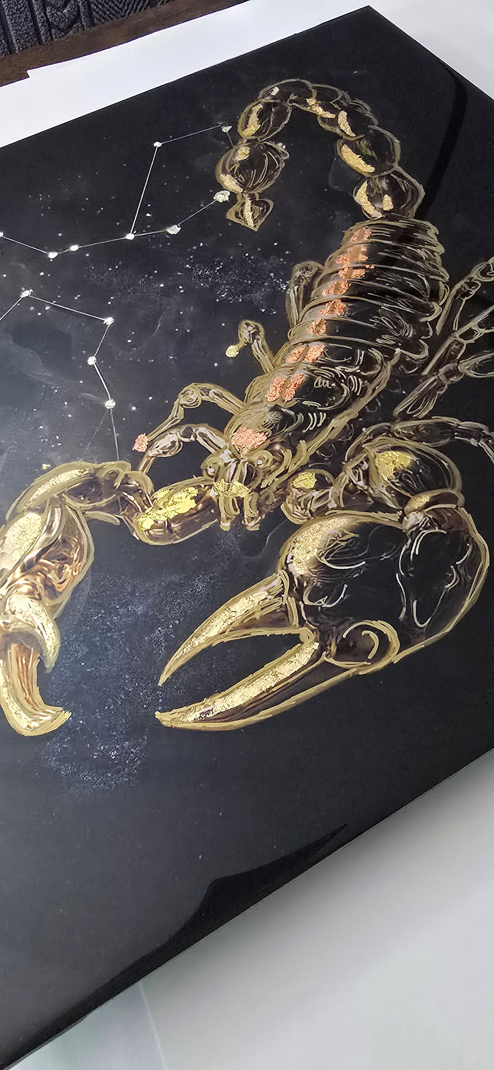 Thumbnail: Scorpio Zodiac Mixed Media Original Art 13 x 13 Color Changing Inks Resin Metal
