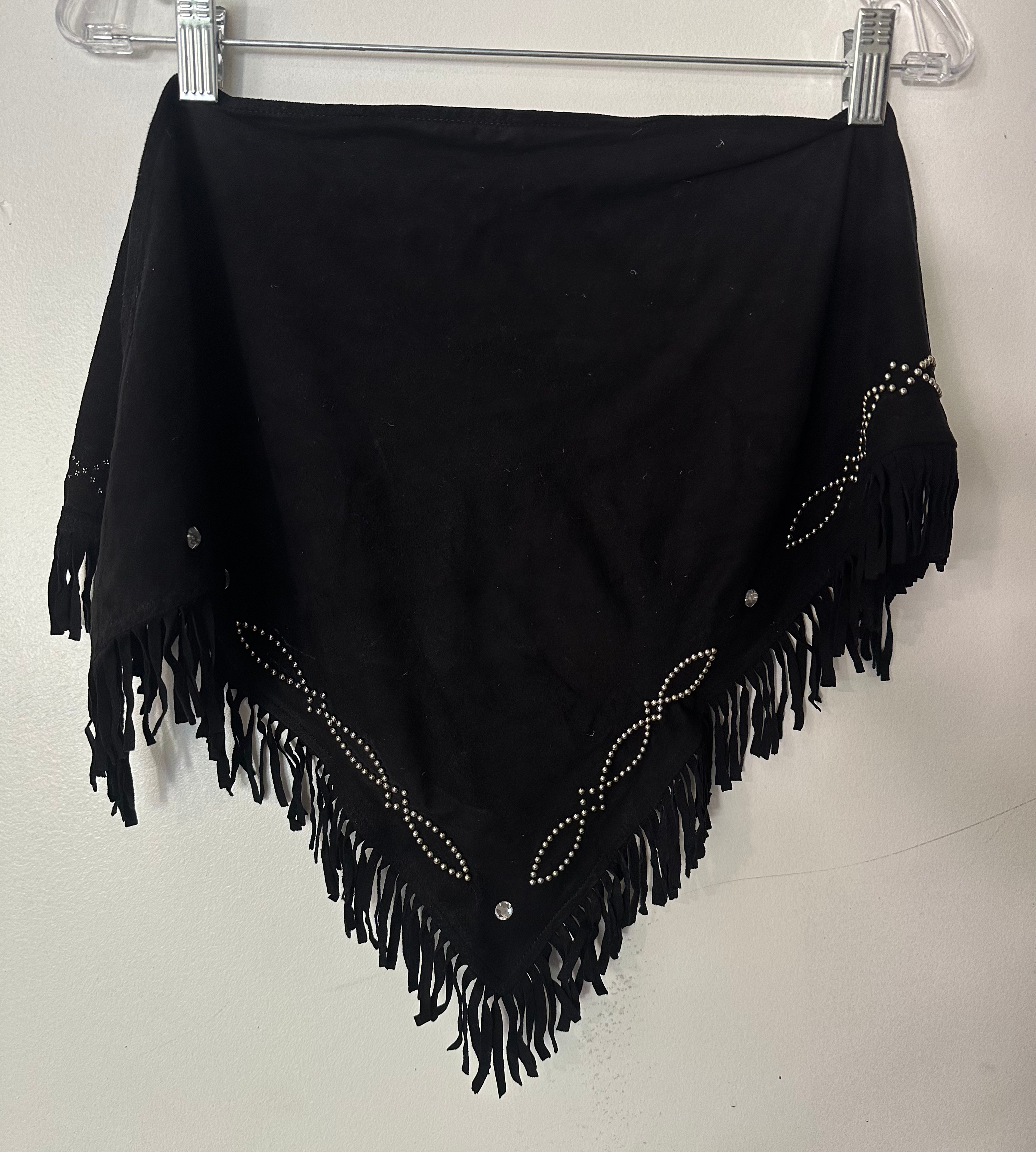 Vintage Western Fringe w Rhinestone Suede Scarf Black