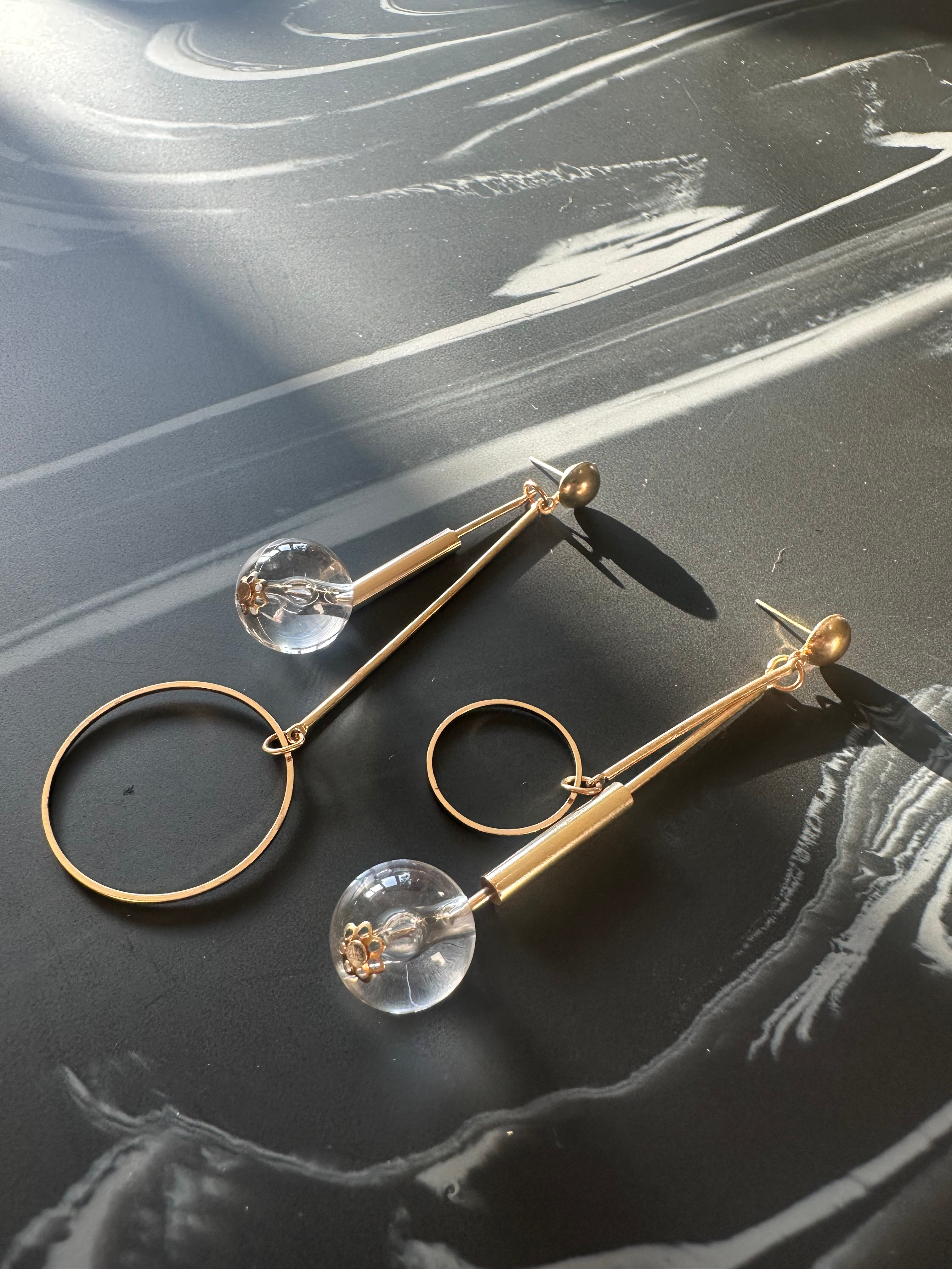 Drop Crystal Ball Earrings Gold