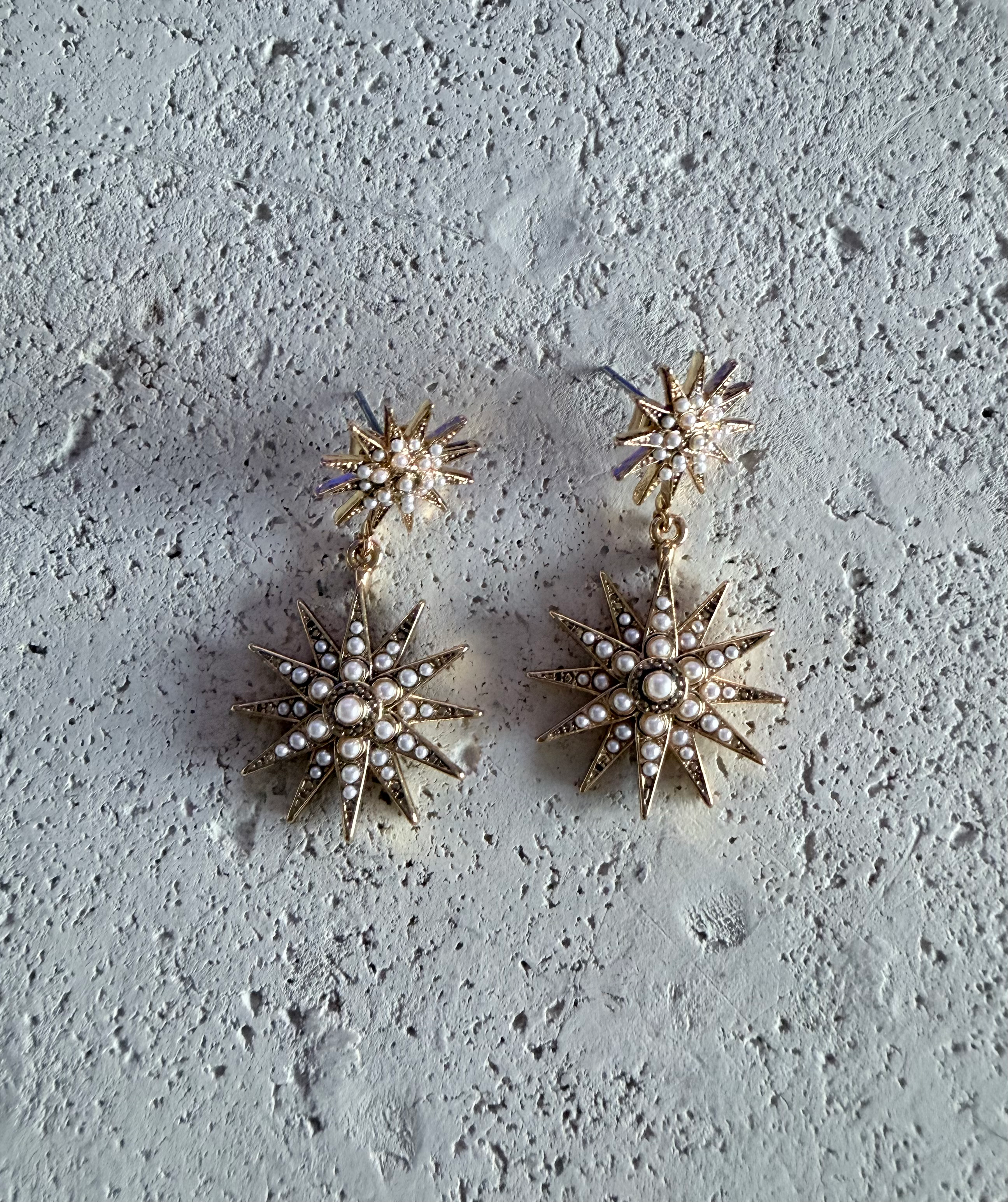 Starburst Pearl Dangle Earrings Gold