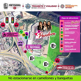 La Dirección de Tránsito y Vialidad del Gobierno Municipal del Gobierno de Reynosa te invita a disfrutar el gran concierto de Pandora, en conmemoración de todas las Madres; guarda el orden vial por la seguridad de todos los asistentes y los conductores que transitan por el área del Polideportivo, este domingo 10 de Mayo.
Ubica tus accesos, revisa el croquis antes de salir y ubica estacionamientos y zonas de cruce, ascenso y descenso. Recuerda que los espacios para personas con discapacidad son exclusivos con tarjetón o placas.
Evita estacionarte en banquetas o camellones y sigue los señalamientos para una llegada segura y ordenada. Si eres peatón, cruza la calle en el punto destinado para ello y observa el desplazamiento de los vehículos cerca de ti.
¡Celebremos juntos el Día de las Madres con una noche inolvidable!
#ReynosaImparable
#GobiernoMunicipalDeReynosa