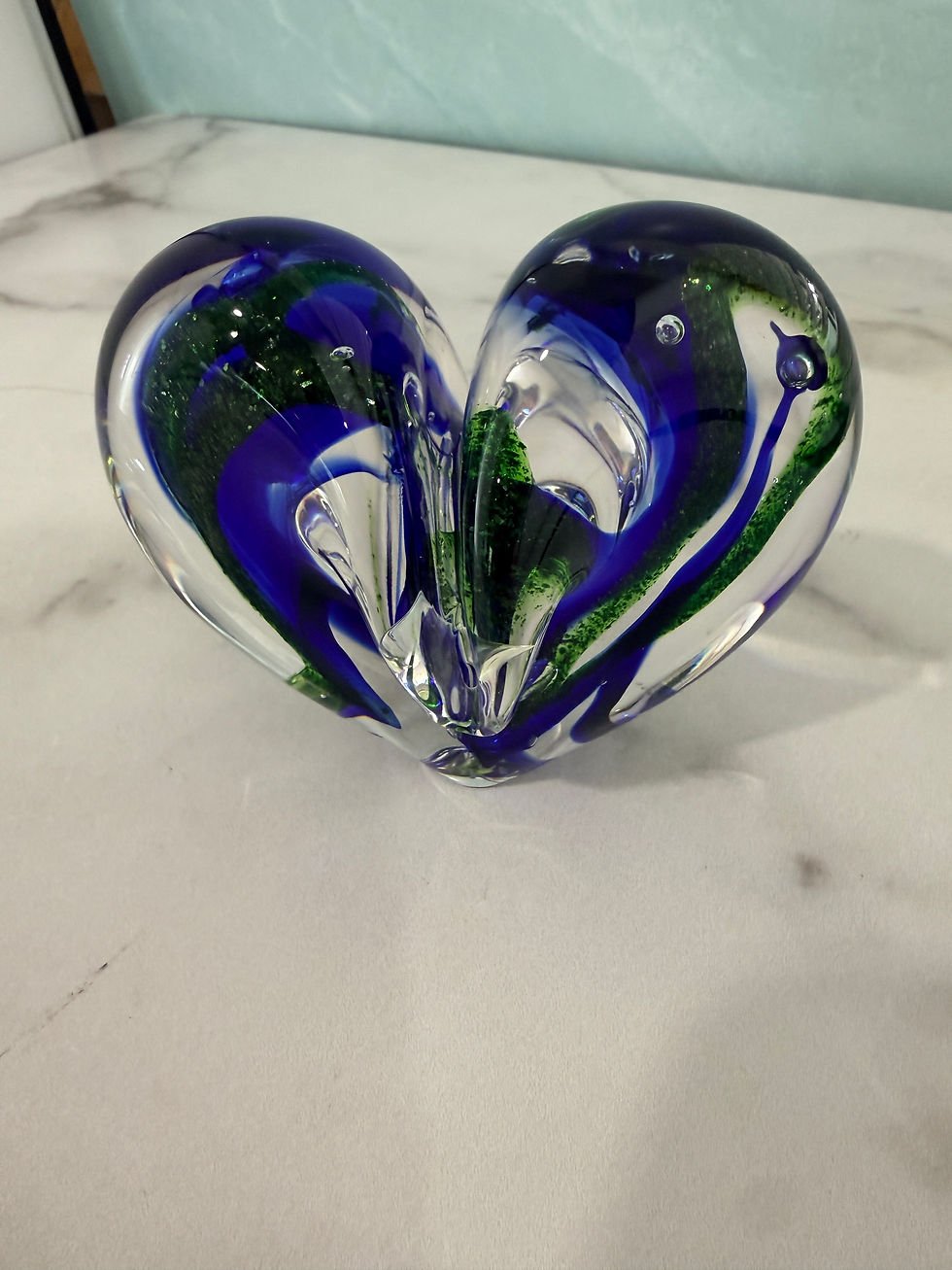 Thumbnail: Curated Collection - Hand-blown  glass heart paperweight/sculopture.