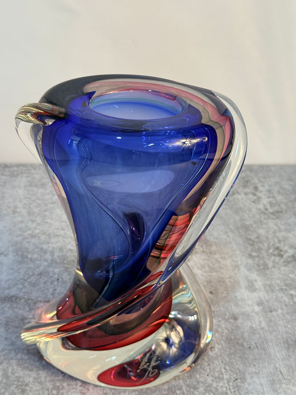 Thumbnail: Massimiliano Schiavon Signed Murano Glass Ruby Red Blue Sommerso Vase