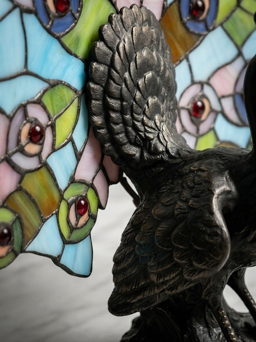 Thumbnail: Tiffany-Style Stained Glass Peacock Accent Lamp - Discontinued Portfolio Collect