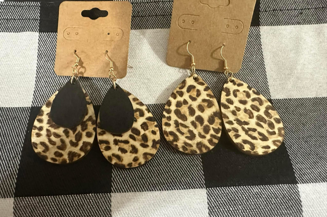 Wooden Leopard Earring